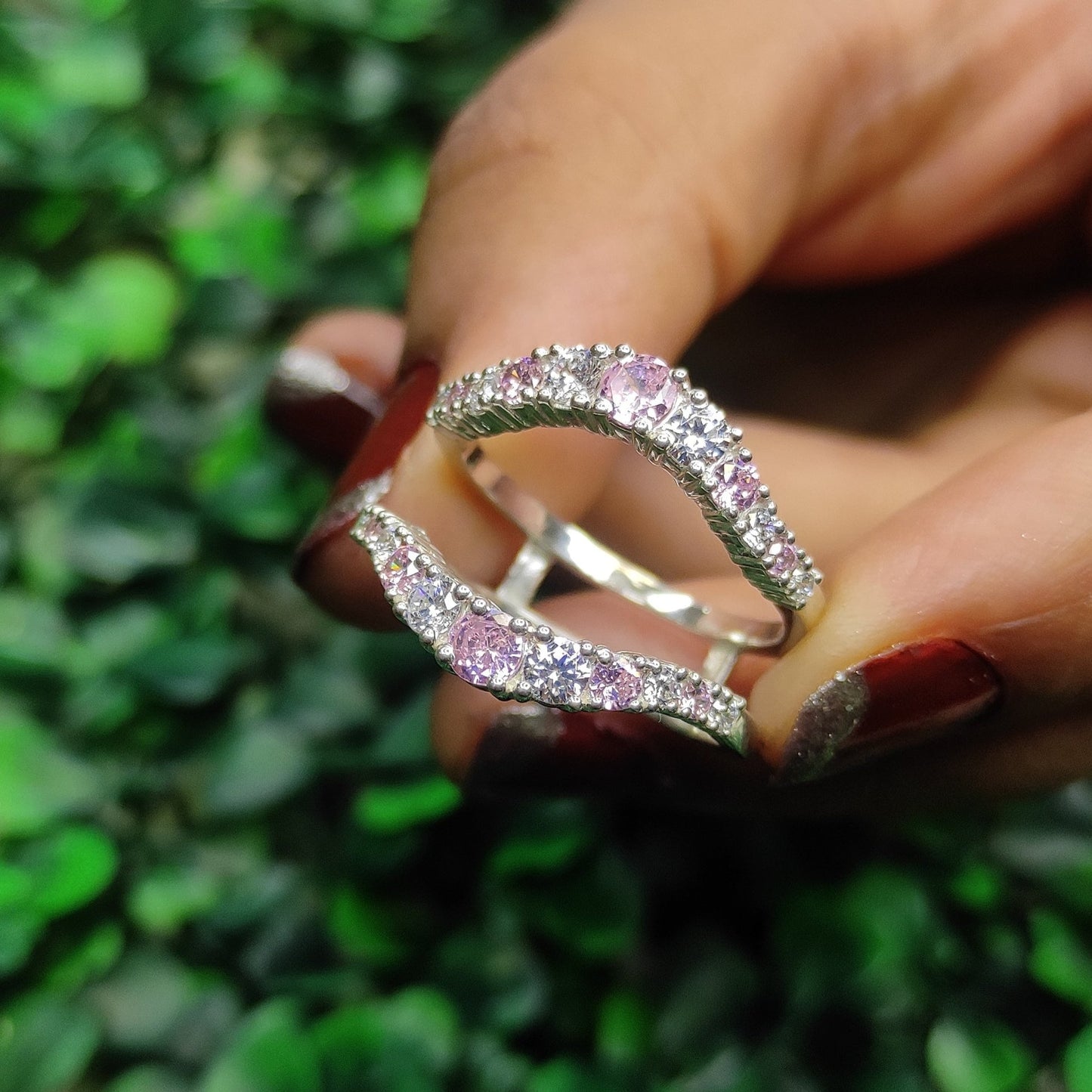 Customizable Pink Tourmaline and White Diamond Aggie Ring Guard- Collage Ring Wrap- Wedding Ring Jacket