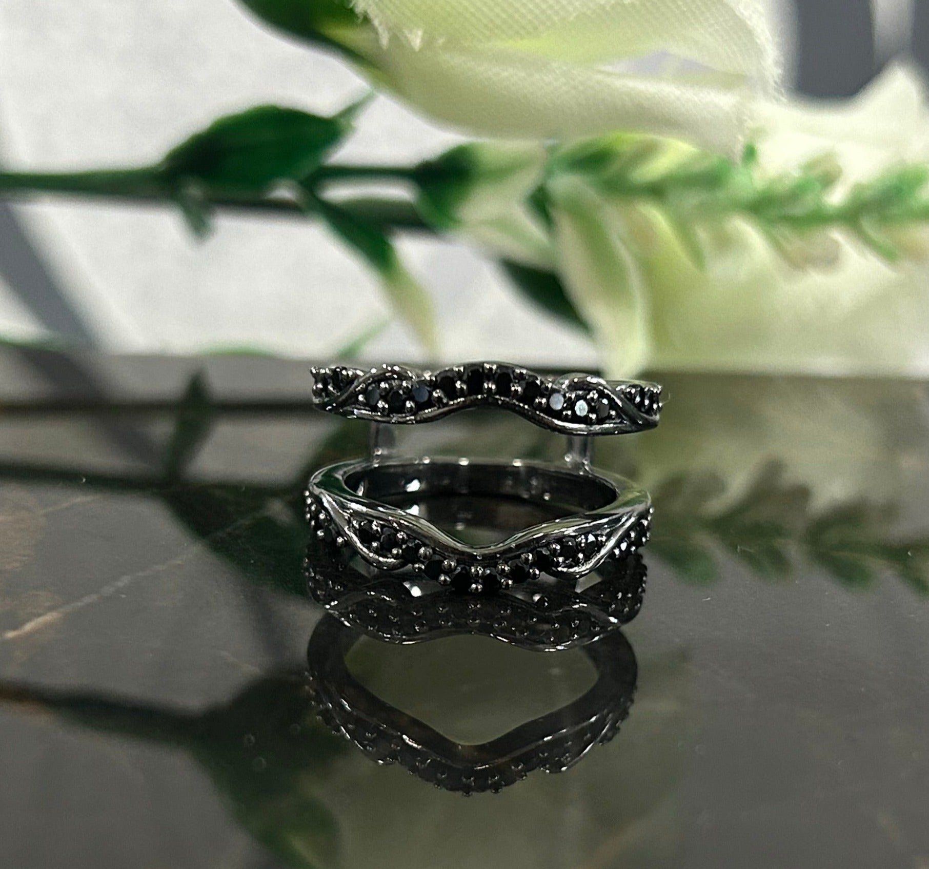 Black Diamond Wedding Ring Guard in 14K Black Gold Vermeil Gothic Ring Wrap
