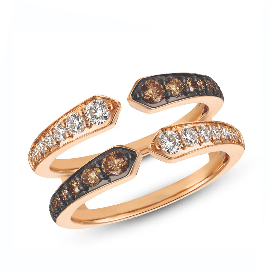 Brown & White Diamond Open Ring Enhancer in 14K Rose Gold Vermeil- Wedding Ring Jacket