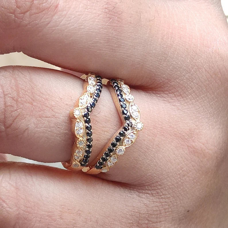Round Cut Simulated Black Diamond Wrap Ring Gaurd in 14K Yellow Gold Vermeil- Wedding Ring Jacket