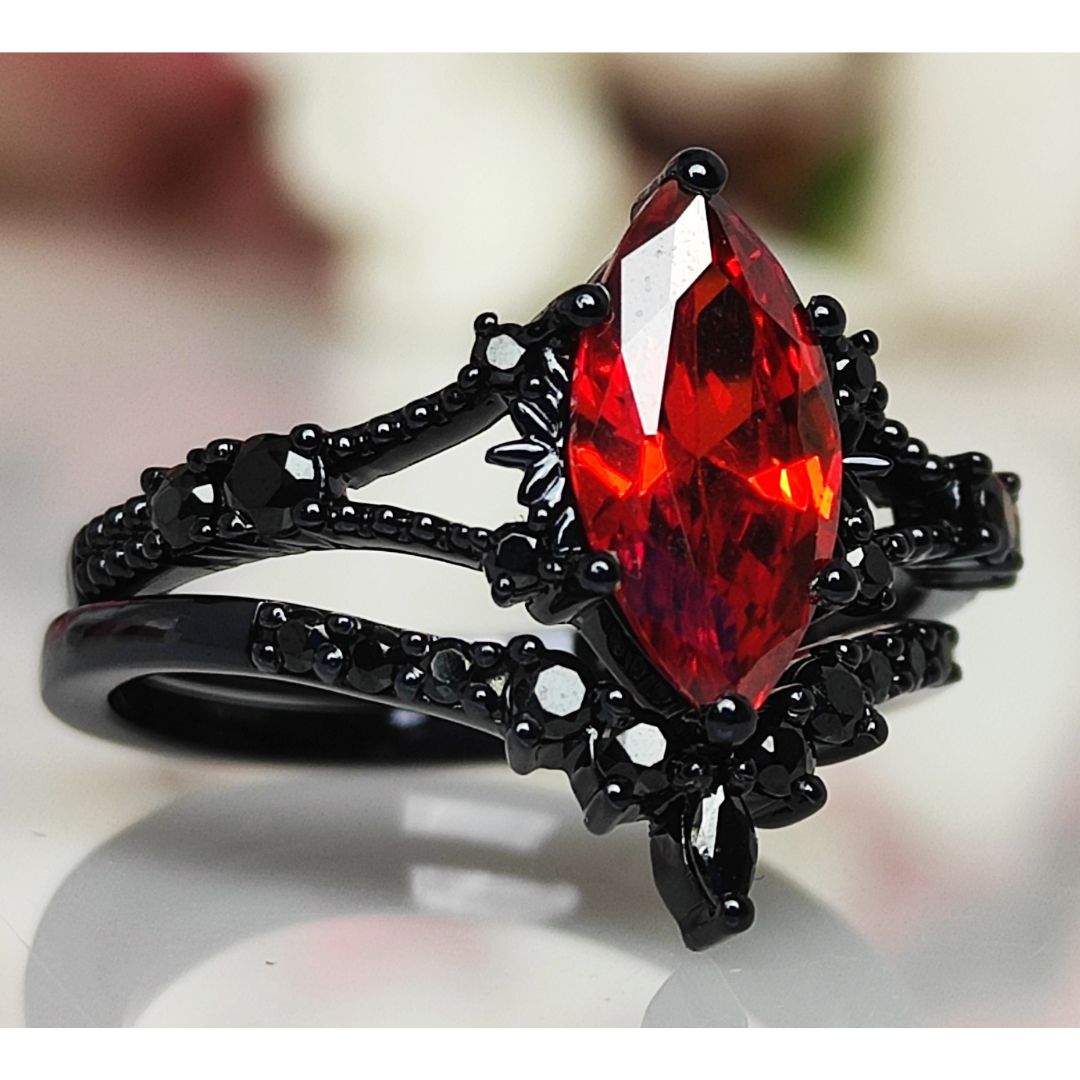 Anillo de compromiso de rutilo de cuarzo negro