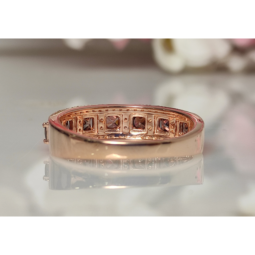 3MM Princess Cut Brown Diamond Engagement Wedding Band in 14K Rose Gold Vermeil