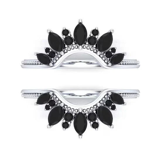 0.50 CT Simulated Black Diamond Enhancer Ring in 925 Sterling Silver- Wedding Wrap Ring