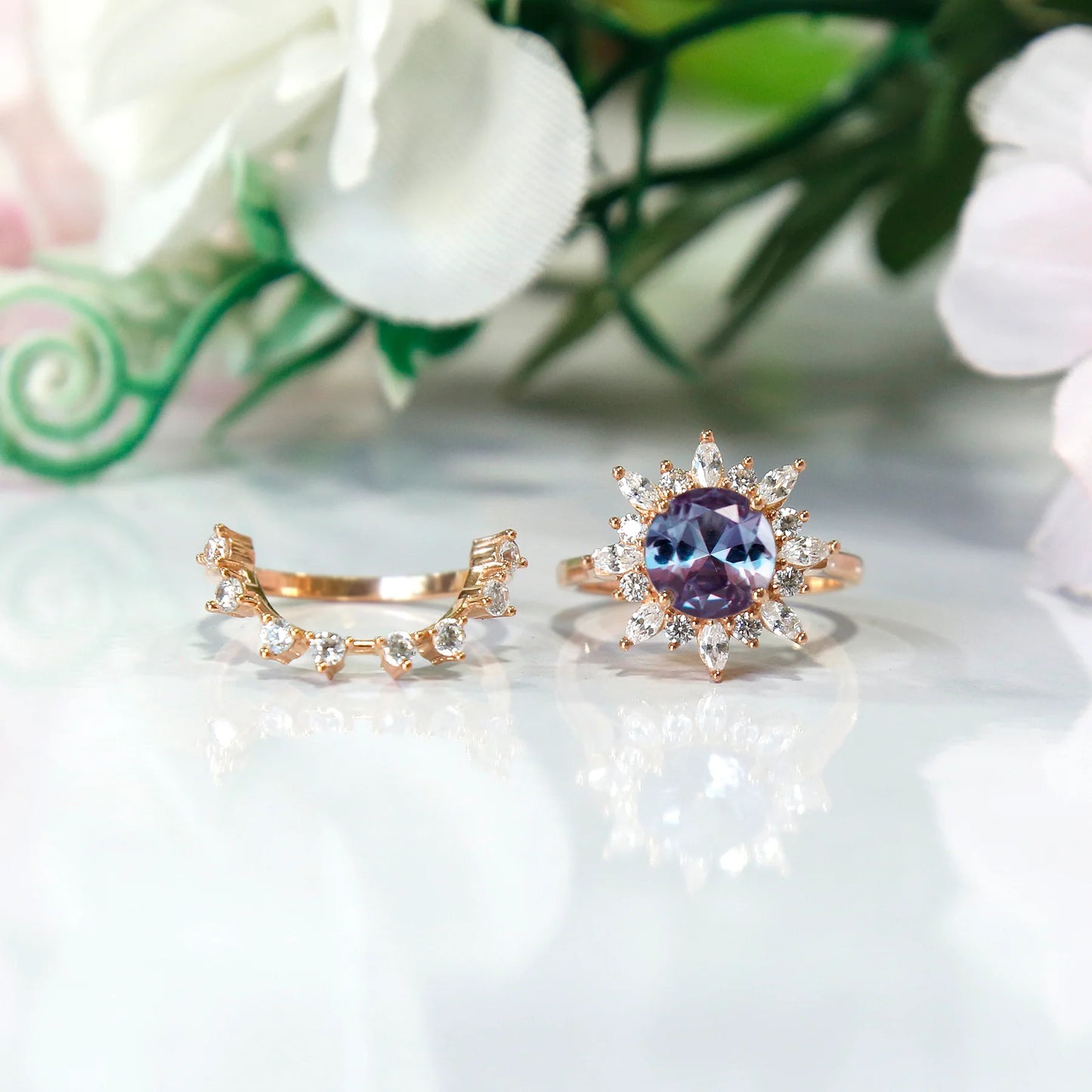 Anillo de compromiso de rutilo de cuarzo negro