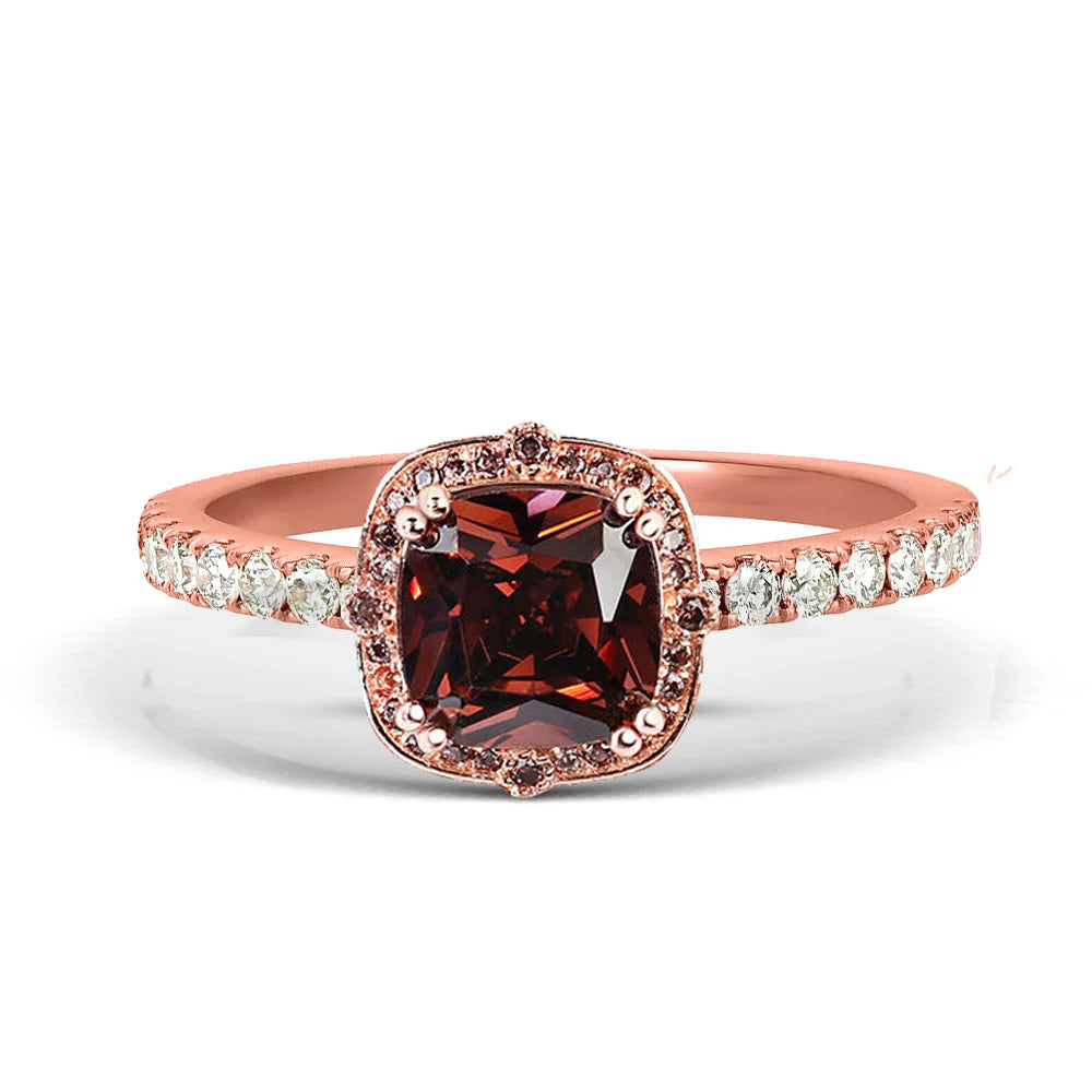 Brown & White Diamond Halo Engagement Ring in 14K Rose Gold Vermeil- Promise Ring