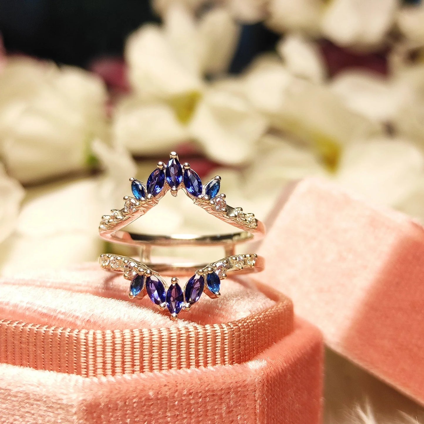 0.50 CT Marquise Cut Blue Sapphire Wrap Ring Enhancer in 925 Sterling Silver