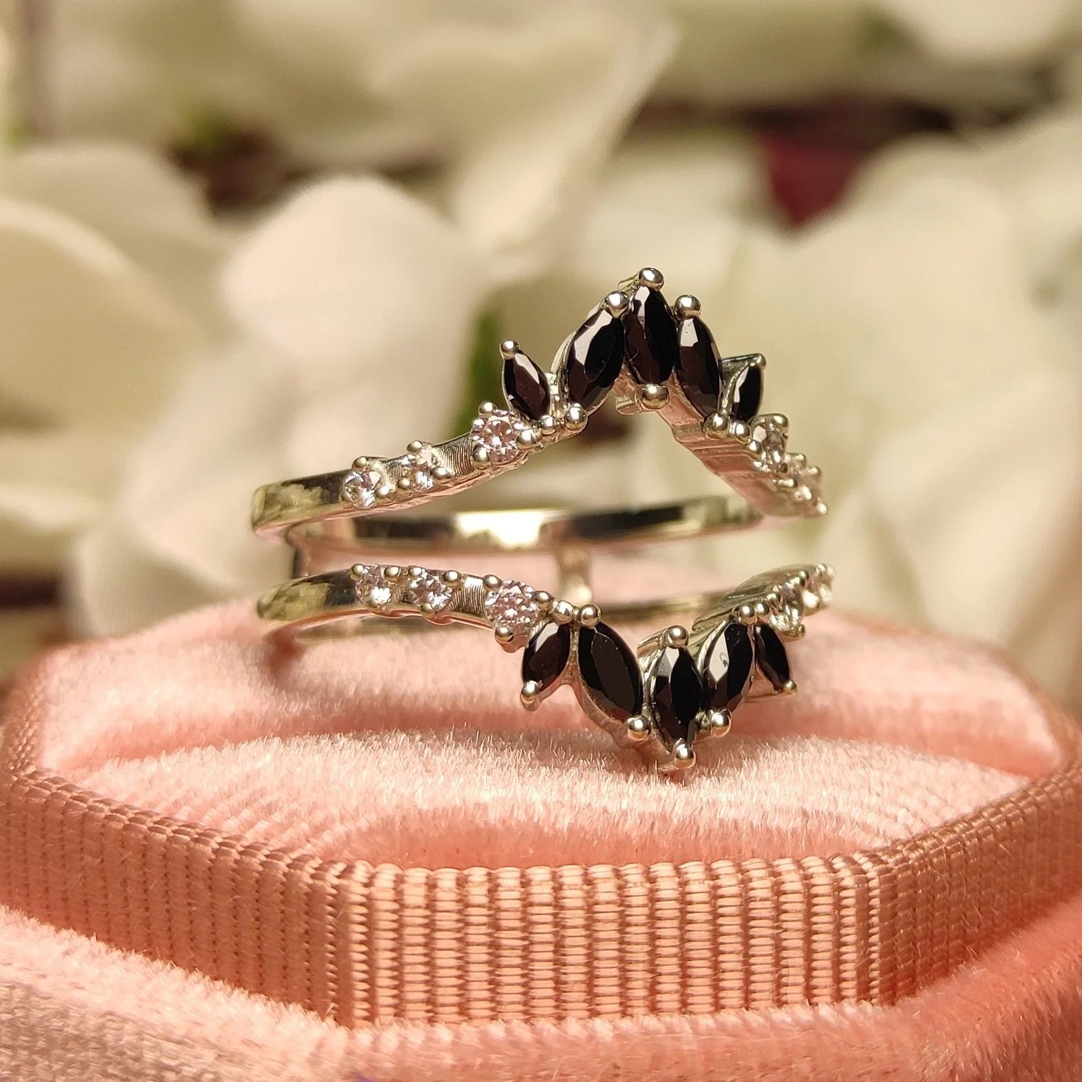 CT Marquise Cut Black Onyx Diamond Engagement Ring Enhancer