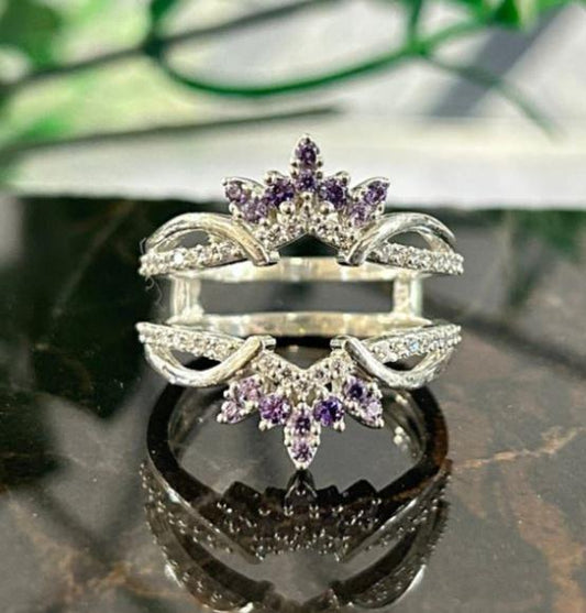 Round Cut Amethyst Diamond Ring Wrap Enhancer- Art Deco Ring Enhancer- 925 Sterling Silver