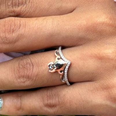 Black & White Diamond Engagement Ring in 14K Two Tone Gold Vermeil- Maleficent Crown Ring