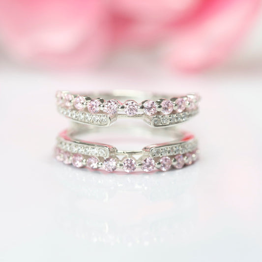 1.20Ct. Pink Sapphire and White Diamond Ring Guard- Cathedral Ring Enhancer Wrap