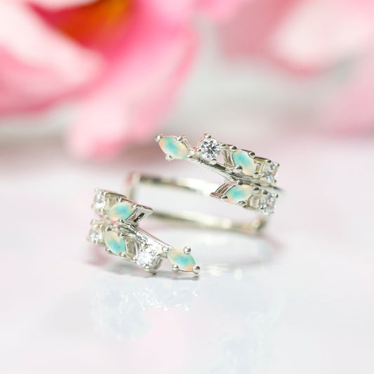 Marquise & Round Cut Opal Diamond Ring Wrap Enhancer- Unique Leaf Floral Wedding Ring