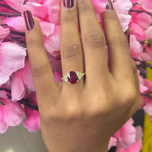 MORGEN Ruby and Peridot Engagement Ring- Minimalist Wedding Ring For Women