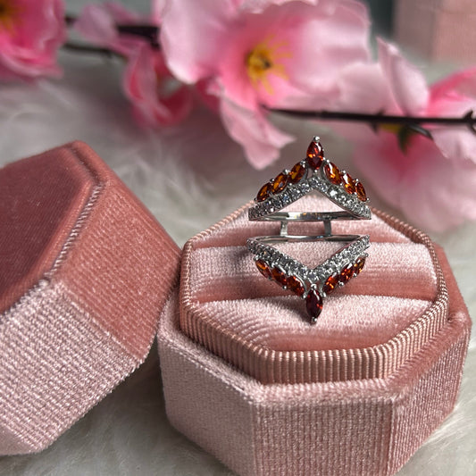 EMBER Red Garnet and White Diamond Ring Guard 925 Sterling Silver Engagement Ring Enhancer