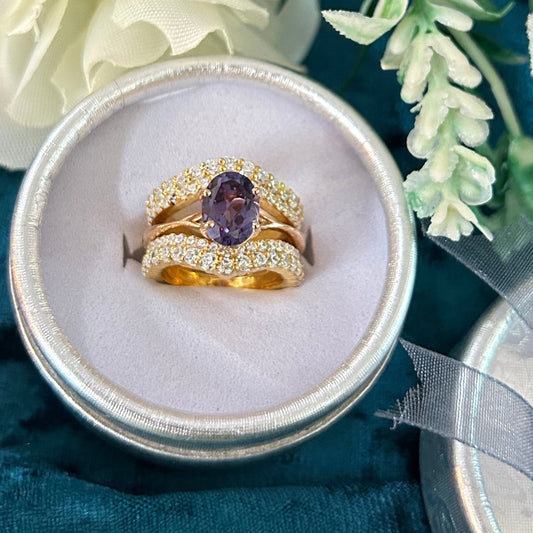 Teal Alexandrite Ring With White Diamond Ring Enhancer Bridal Ring Set