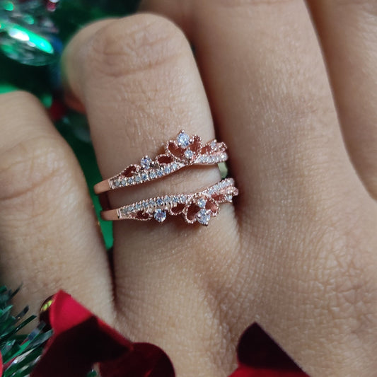 Princess Crown 0.48Ct. Round Cut White Diamond Wedding Ring Enhance Wrap- Stackable Ring For Women