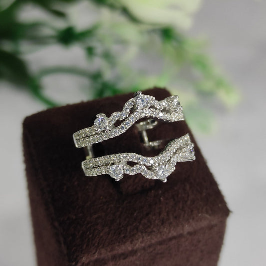 Art Deco White Diamond Ring Enhancer Wrap- Engagement Ring Guard in 14K White Gold Vermeil