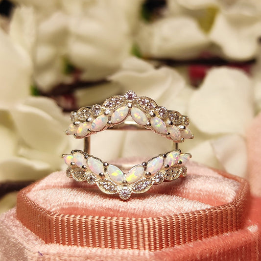 ECLIPS Fire Opal and White Diamond Wedding Ring Guard- Art Deco Engagement Ring Enhancer Wrap
