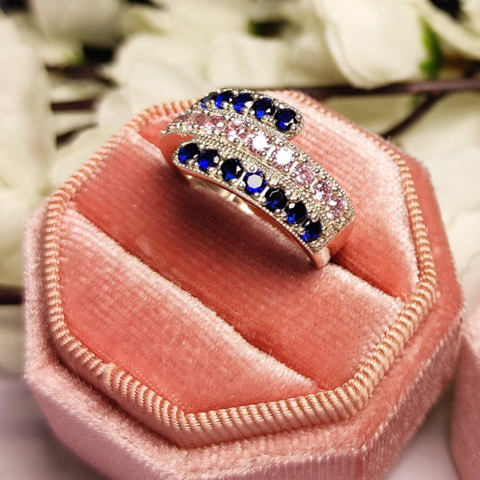 DAWN Blue Sapphire & Pink Sapphire Wedding Ring- His and Hers Birthstone Romantic Ring