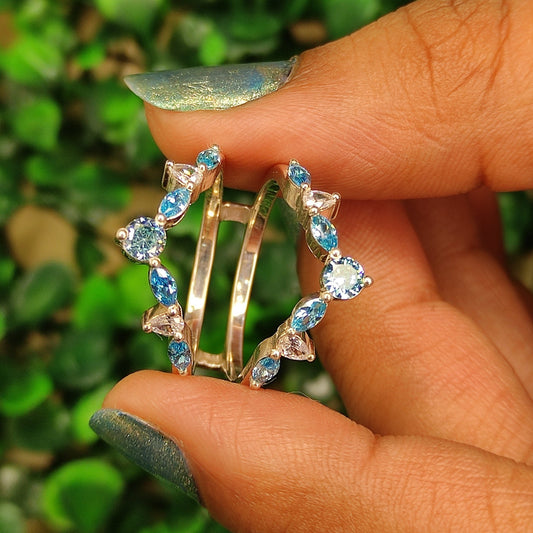 SKYE Blue Topaz and White Diamond Ring Enhancer for Women in 14K White Gold Vermeil