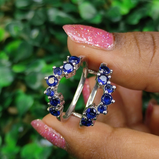 0.50Ct. Round Cut Blue Sapphire Ring Guard- Wedding Ring Jacket in 925 Sterling Silver