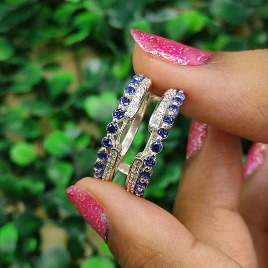 Round Cut Blue Sapphire Diamond Ring Wrap Enhancer- Wedding Ring Jacket- 925 Sterling Silver