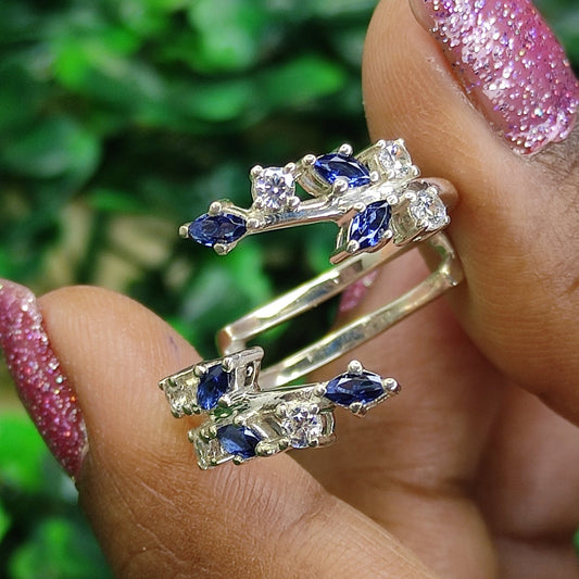 Marquise Cut Sapphire Open Ring Enhancer- Wedding Engagement Ring Guard in 925 Sterling Silver