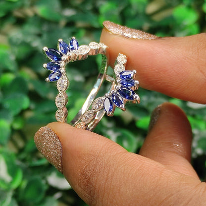 Vintage Blue and White Sapphire Wedding Engagement Ring Guard Wrap Band