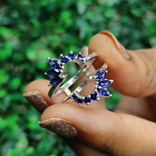 Art Deco Marquise and Round Cut and Blue Sapphire Ring Enhance Wrap