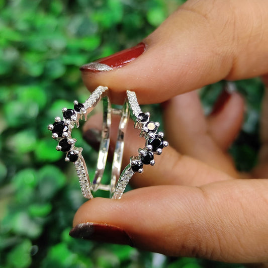 Classic Black and White Diamond Ring Enhance Wrap 14K White Gold Vermeil Custom Birthstone Ring