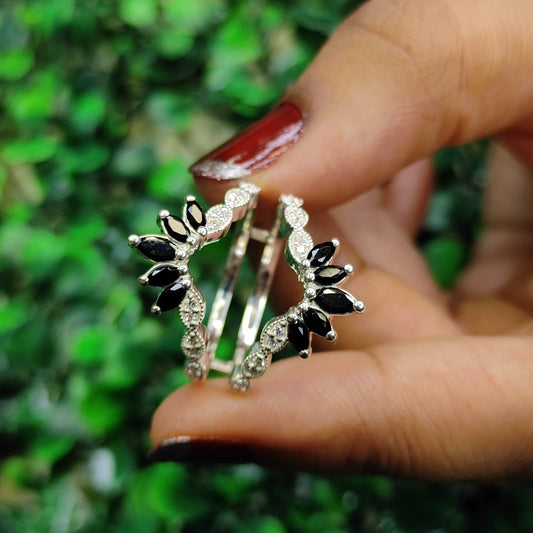 Vintage Black Onyx and White Sapphire Ring Guard 14K White Gold Vermeil Promise Ring Gift For her