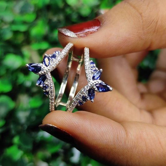 DAWN Marquise and Round Cut Sapphire Ring Jacket- Engagement Ring Guard Wrap in 925 Sterling Silver