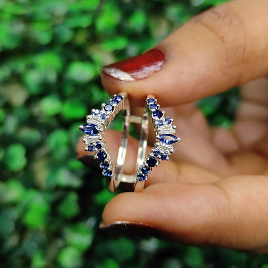 Baguette and Round Cut Sapphire Unique Wedding Ring Guard 925 Sterling Silver Ring Enhancer Gift For Her