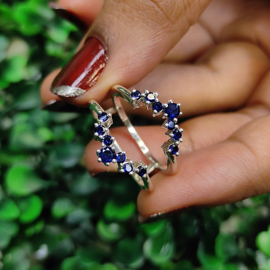 Scattered Blue Sapphire Engagement Ring Enhance Wrap- 925 Sterling Silver Wedding Ring Guard