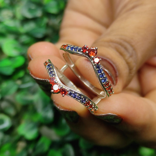 Red Garnet and Blue Sapphire Ring Enhancer- Wedding Band Guard- Custom Birthstone Ring For Her