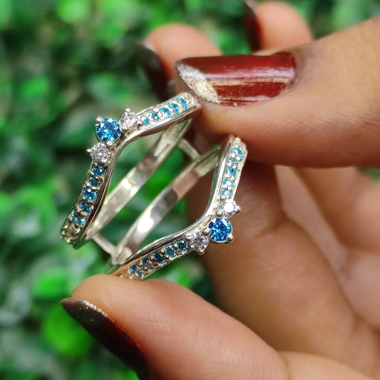 SKYE Blue and White Topaz Ring Enhancer Wrap- Wedding Engagement Ring Guard in 925 Sterling Silver
