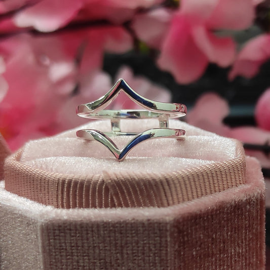 Plain Solid Silver Enhancer Guard Wedding Band- Double Curved Stacking Ring- Wrap Band Wedding Ring