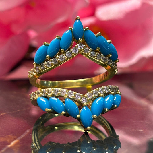 SKYE Marquise Cut Turquoise and White Diamond Ring Enhancer- Wedding Ring Guard