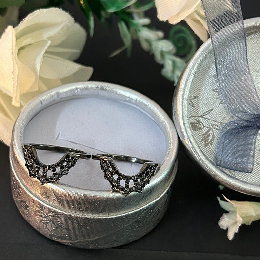 Gothic Spider Web Round Cut Black Diamond Bands 14K Black Gold Vermeil Stackable Rings