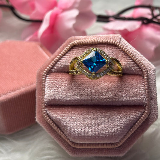 SCARLET London Blue Topaz and Brown Diamond Engagement Ring- December Birthstone Ring For Her