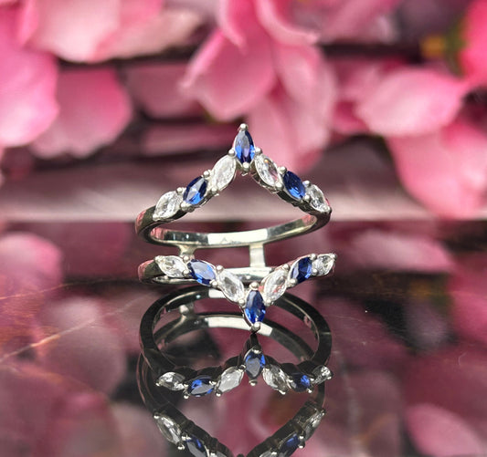 SKYE Marquise Cut Blue and White Sapphire Wedding Ring Guard 14K White Gold Vermeil Engagement Ring Enhancer