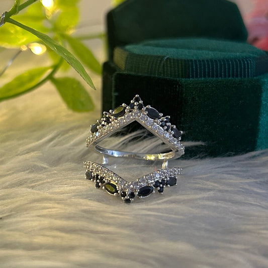 EMBER Black and White Diamond Engagement Ring Guard in 925 Sterling Silver Halloween Gift