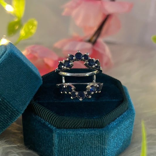 DEEPHUE Blue Sapphire Ring Jacket- Engagement Wedding Ring Enhance Wrap in 925 Sterling Silver
