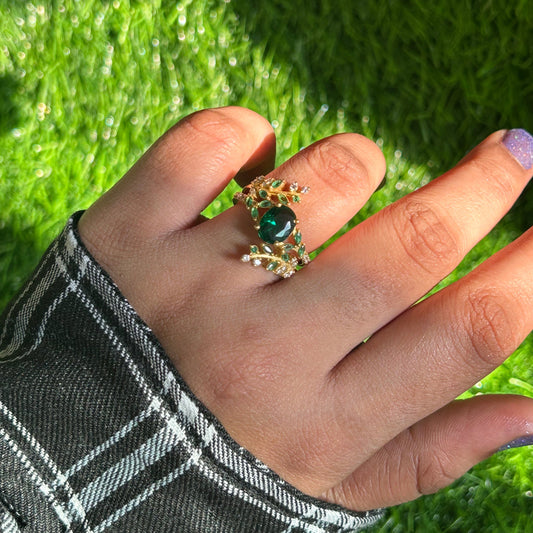 JADE Emerald Green Leaf Engagement Ring For Women- 925 Sterling Silver- Unique Promise Ring- May Birthstone Jewelry