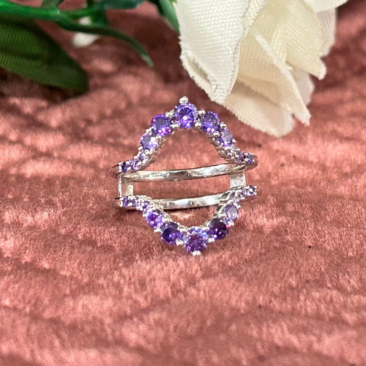 Round Cut Purple Amethyst Ring Guard- Engagement Wedding Ring Guard in 925 Sterling Silver