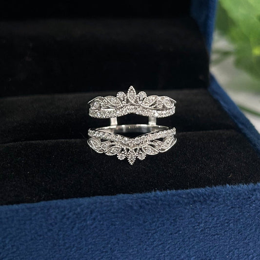 Vintage Round Cut White Diamond Ring Guard- Engagement Ring Enhancer Wrap in 925 Sterling Silver