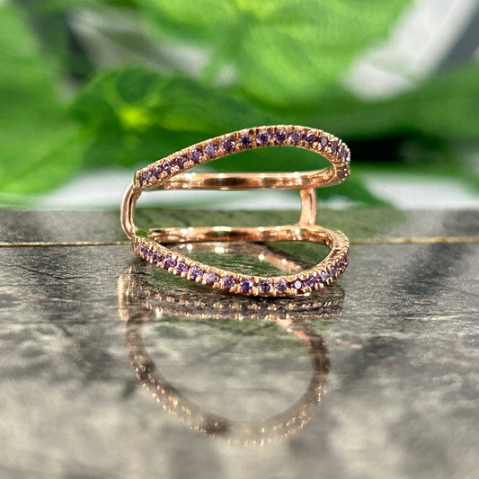 AURA Purple Amethyst Aggie Ring Enhancer- Custom Double Curved Band- Stacking Matching Ring Wrap For Her