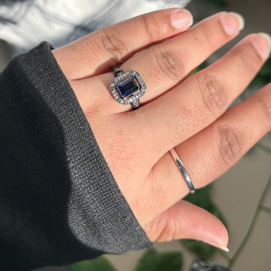 ANTIQUE Euporian Octagon Sapphire Wedding Ring- Black Gold Gothic Engagement Ring- Promise Ring