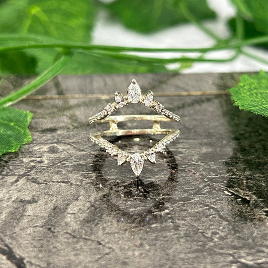 Unique Pear Shaped Moissanite Double Curved Wedding Band- Moissanite Ring Enhancer Stacking Promise Ring Personalized Gift For Her