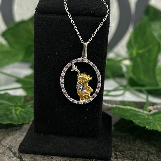 Customizable Diamonds- Winnie the Pooh and Honey Bee Pendant With 18" Chain Necklace For Cartoon Lover
