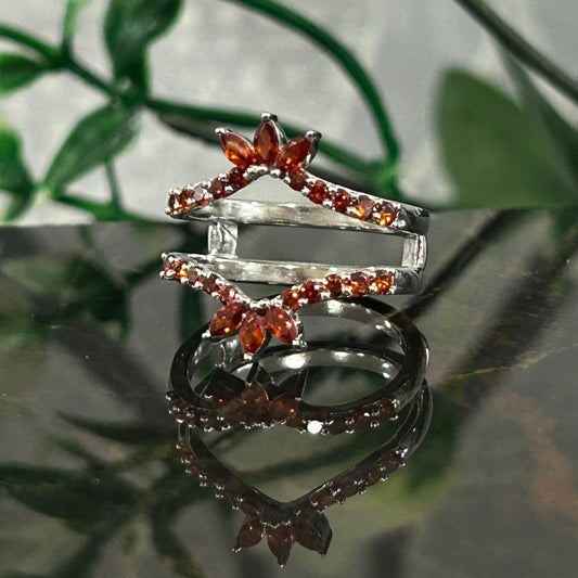 Marquise and Round Cut Red Garnet Engagement Ring Enhance Wrap 925 Sterling Silver